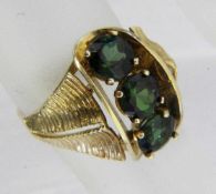 DAMENRING 585/000 Gelbgold mit 3 Turmalinen. Gr.56, brutto ca. 8,5g A LADIES RING 585/000 yellow