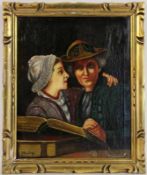 SUSTERTZ, J. (?) Maler der neuen Sachlichkeit um 1925 Mutter und Tochter vor aufgeschlagenem Buch.