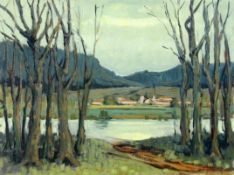 THEVENON, JEAN Frankreich, 20.Jh. Blick auf ein Dorf am Fluss. Öl/Lwd., signiert. 46x61cm