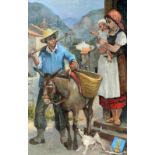 ANONYM Nizza, Frankreich, 20.Jh. Bauernfamilie mit Esel im Hinterland von Nizza. Öl/Lwd., 73,5x49,