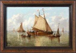 MOYEZ, A. (?) Französischer Maler, 19.Jh. Segelboote mit Fischern. Öl/Lwd., undeutl. signiert.