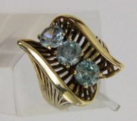 DAMENRING 585/000 Gelbgold mit Aquamarinen. Brutto ca.10g, Gr. 56 A LADIES RING 585/000 yellow