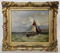 RIBA, R. Marinemaler um 1900 Fischerboot vor stürmischer Küste. Öl/Lwd., signiert. 31,5x37cm, Ra.