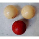 A set of three Edwardian ivory Billiard Balls, two white, one red