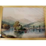 Albert Dunington (1860-1928), Lake Scene with Figure in a Rowing Boat, signed watercolour dated