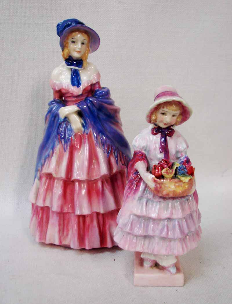 A Royal Doulton early figurine, Victorian Lady HN728 and Greta HN1485 Rd No 768049 (2)
