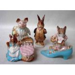 Five Beswick Beatrix Potter figures, each with gold backstamp: Hunca Munca, Old Woman who lived in a