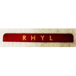 Double sided maroon Carriage Board 'Chester/Rhyl', 71cm long