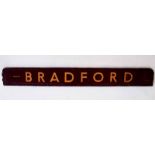 Double sided maroon Carriage Board 'Bradford/London', 71cm long