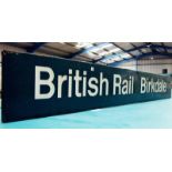 A fully flanged platform enamel sign - 'British Rail Birkdale' in rail-blue livery, 203cm long