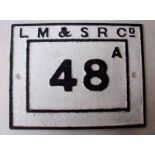 A cast iron LM&SR Co Bridge Plate or Viaduct Marker, 48A, in a double border, oblong, 24cm by 31cm