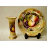 A Royal Worcester Spill vase of waisted form, painted with apples and damsons signed Moseley, 12cm