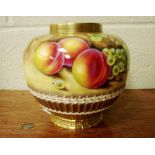 A Royal Worcester Pot Pourri Jar, shape number 1286, painted in the round with fruit against a mossy