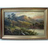 English School (19th century), A pair of Scottish/Welsh Landscapes indistinctly signed, oil on