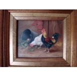 Carl Andrew Whitfield (b.1958), Poultry by an upturned Bucket, small signed oil on board, 7cm by