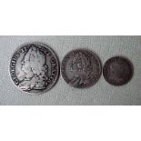 A George II 1745 Half Crown, A George II 1758 Shilling and a George II 1772 Fourpence (3)