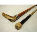 A Swaine and Adeney flexible Riding Crop 80cm long and a Swain horn handled and white metal