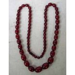 A graduated cherry amber bead Necklace, single row of polished beads ranging from 22mm down to 8.8mm