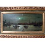 Attributed to John Atkinson Grimshaw (1836-1893), Moonlit Harbour Scene, possibly Hull, oil on