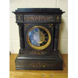 A large late 19th century black slate Mantel Clock, architectural style, square case with Elgin