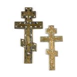 A LOT OF TWO GREEK ORTHODOX CRUCIFIXES, 20TH CENTURY, both with enamel painted details, and the