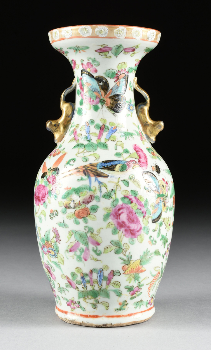 A PAIR OF CHINESE QING DYNASTY FAMIILLE ROSE CANTONESE PARCEL GILT HAND PAINTED VASES, 19TH CENTURY, - Image 6 of 10