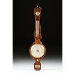 A VICTORIAN INLAID FLAME MAHOGANY THERMOMETER BAROMETER WALL INSTRUMENT BY A. GIIARDONI, BRISTOL,