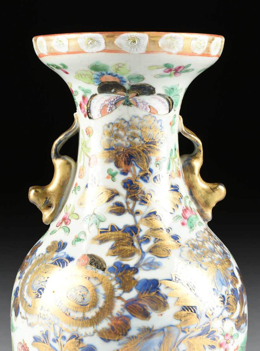 A PAIR OF CHINESE QING DYNASTY FAMIILLE ROSE CANTONESE PARCEL GILT HAND PAINTED VASES, 19TH CENTURY, - Image 9 of 10