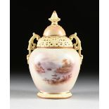 A LOCKE & CO., LTD. SOFT PASTE PORCELAIN TWO HANDLED VASE WITH COVER, WORCESTER, ENGLAND, CIRCA