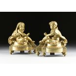 A PAIR OF FRENCH LOUIS XVI STYLE POLISHED BRASS CHENETS, EARLY 20TH CENTURY, each with cast brass