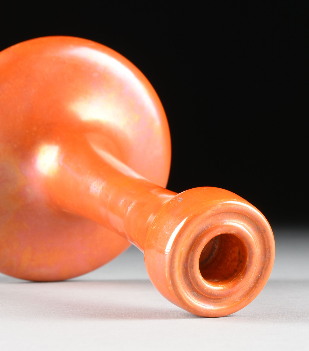 A RUSKIN POTTERY ORANGE LUSTER GLAZED CANDLESTICK, BIRMINGHAM, ENGLAND, 1922, the molded candlestick - Image 4 of 6