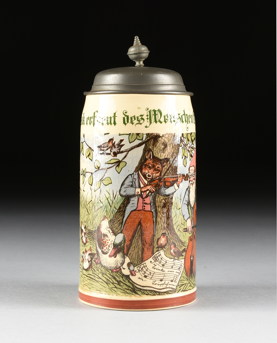 A VILLEROY & BOCH TRANSFER PRINTED STONEWARE AND PEWTER STEIN, METTLACH, GERMANY, 1909, model 1909 - Image 4 of 8