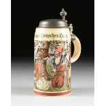 A VILLEROY & BOCH TRANSFER PRINTED STONEWARE AND PEWTER STEIN, METTLACH, GERMANY, 1909, model 1909