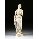 A NEO CLASSICAL CARVED WHITE MARBLE GARDEN STATUE OF A FEMALE WATER BEARER, LATE 19 EARLY 20TH