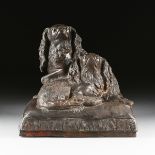 after CHARLES VALTON (French 1851-1918) A BRONZE, "Loyal Love," modeled as two King Charles spaniels