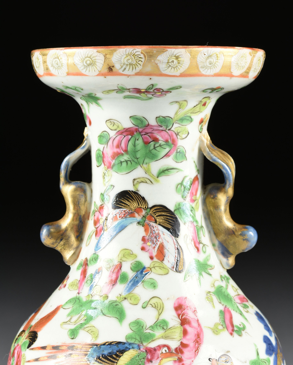 A PAIR OF CHINESE QING DYNASTY FAMIILLE ROSE CANTONESE PARCEL GILT HAND PAINTED VASES, 19TH CENTURY, - Image 3 of 10