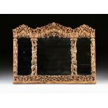 A CHINESE QING DYNASTY STYLE PARCEL GILT LACQUERED TRIPTYCH MIRROR, EARLY/MID 20TH CENTURY, the