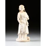 A WHITE MARBLE STATUE OF RUTH GATHERING WHEAT, FIRST QUARTER 20TH CENTURY, the figure with scarf