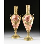 A PAIR OF LOUIS XVI STYLE GILT BRONZE MOUNTED ROUGE ROYAL MARBLE URNS, FRANCE, CIRCA 1870-1890, of