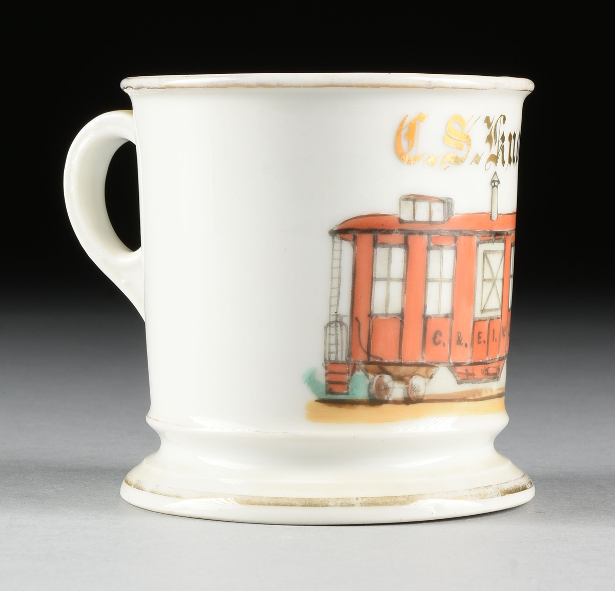 A CHARLES FIELD HAVILAND PORCELAIN OCCUPATIONAL SHAVING MUG -- CHICAGO AND EASTERN ILLINOIS RAILROAD - Image 2 of 4