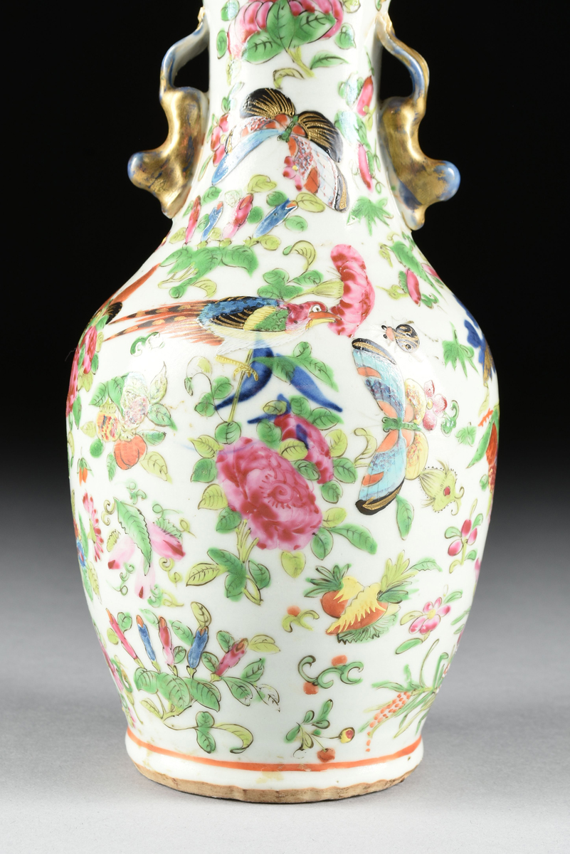 A PAIR OF CHINESE QING DYNASTY FAMIILLE ROSE CANTONESE PARCEL GILT HAND PAINTED VASES, 19TH CENTURY, - Image 4 of 10