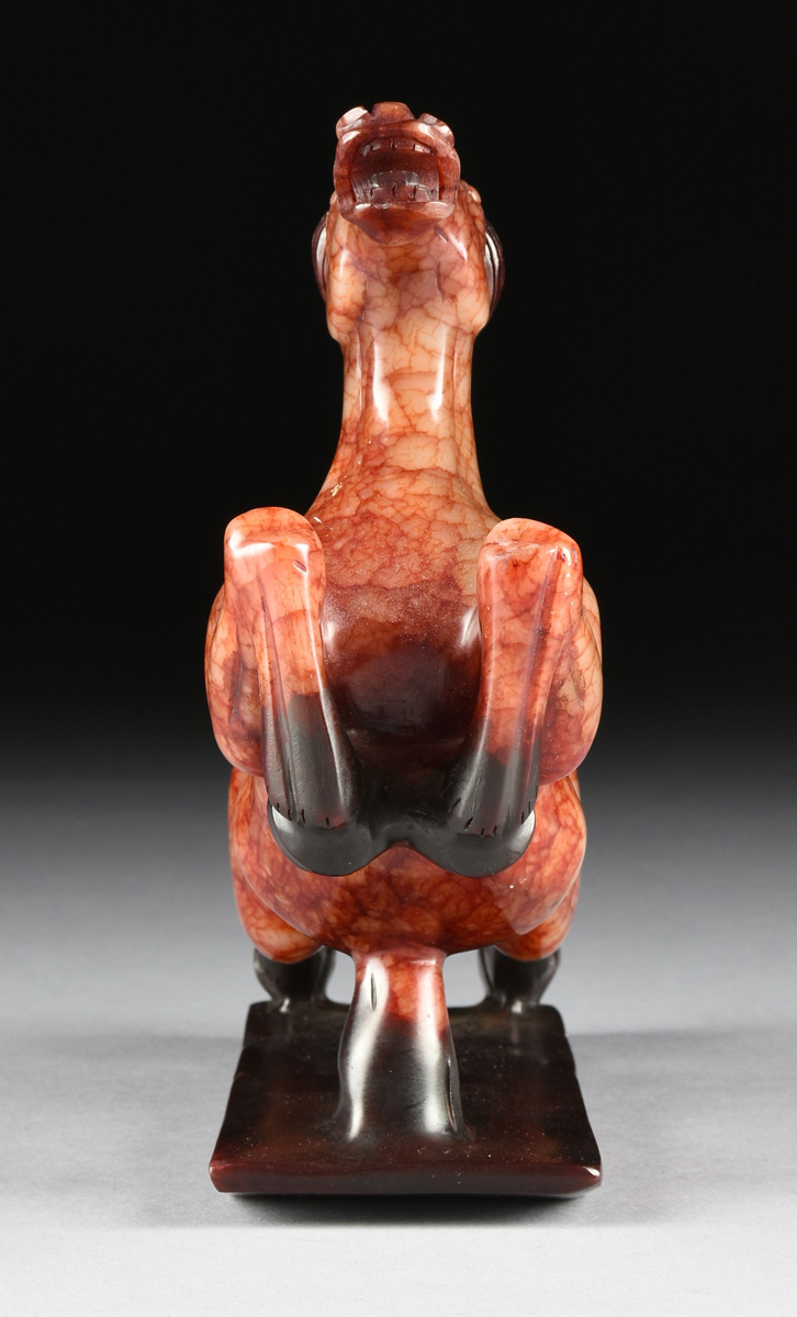 A CHINESE TANG STYLE HARD STONE FIGURE OF A HORSE, 20TH CENTURY, a running horse with brown mane - Image 5 of 9