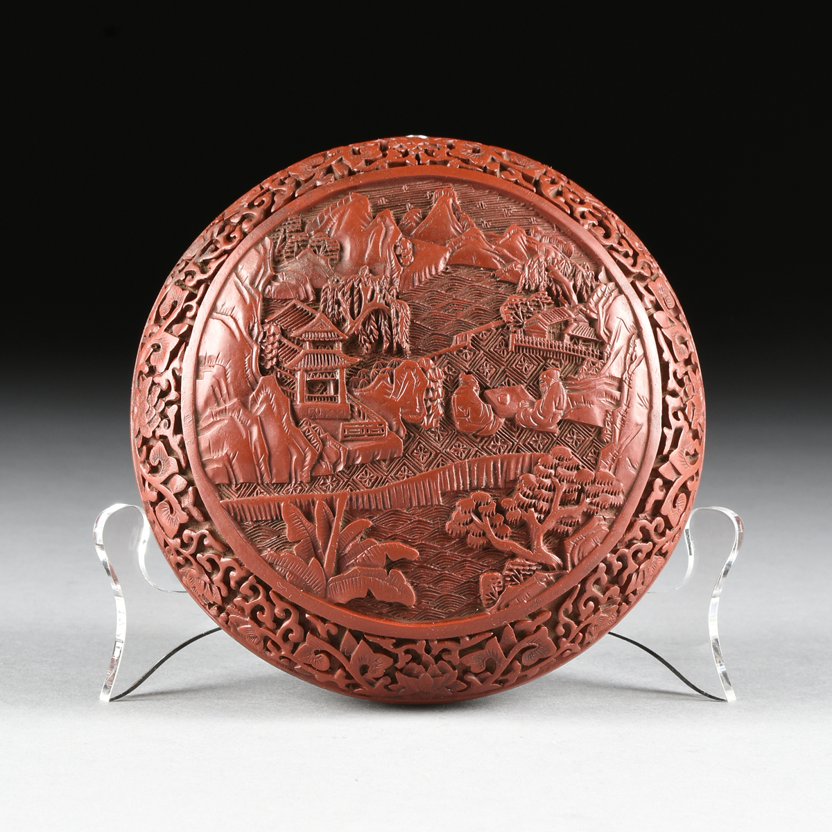 A CHINESE CARVED CINNABAR LACQUER COVERED BOX, REPUBLIC PERIOD CIRCA 1917-1949, the circular