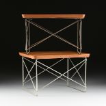 TWO CHARLES AND RAY EAMES "LTR" VENEERED PLYWOOD AND WELDED WIRE ROD TABLES, DESIGNED 1950, FOR