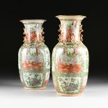 A PAIR OF CHINESE EXPORT PORCELAIN "ROSE MEDALLION" PATTERN VASES, 20TH CENTURY, each of baluster