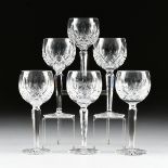 A SET OF SIX WATERFORD CUT CRYSTAL BALLOON WINE GLASSES IN THE "LISMORE" PATTERN, IRELAND,