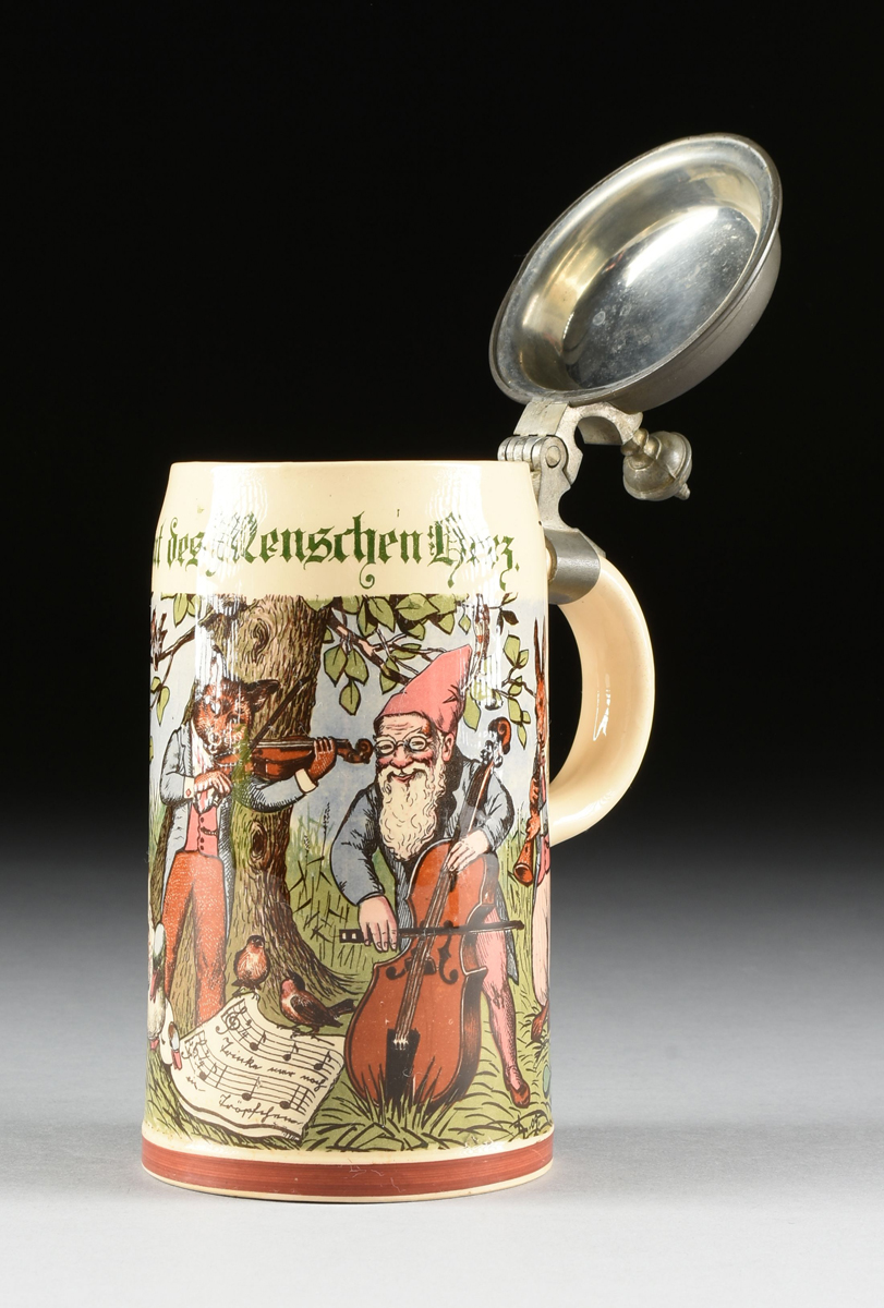 A VILLEROY & BOCH TRANSFER PRINTED STONEWARE AND PEWTER STEIN, METTLACH, GERMANY, 1909, model 1909 - Image 3 of 8