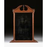 A GEORGE III STYLE MAHOGANY FRAMED MIRROR, 19TH CENTURY, with broken scroll pediment centering