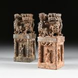 A PAIR OF CHINESE CARVED SOAPSTONE FIGURAL CHOP SEALS, 20TH CENTURY, the addorsed pair of seals of