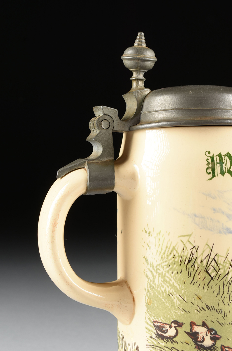 A VILLEROY & BOCH TRANSFER PRINTED STONEWARE AND PEWTER STEIN, METTLACH, GERMANY, 1909, model 1909 - Image 5 of 8